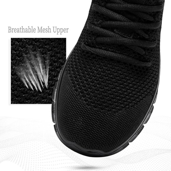 Women Black Running Tennis Walking Lightweight Shoes Slip On Workout Sneakers - Picture 2 of 7